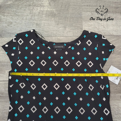 Liz Claiborne Sleeveless Geometric Mini Dress Black Turquoise NWT Size L