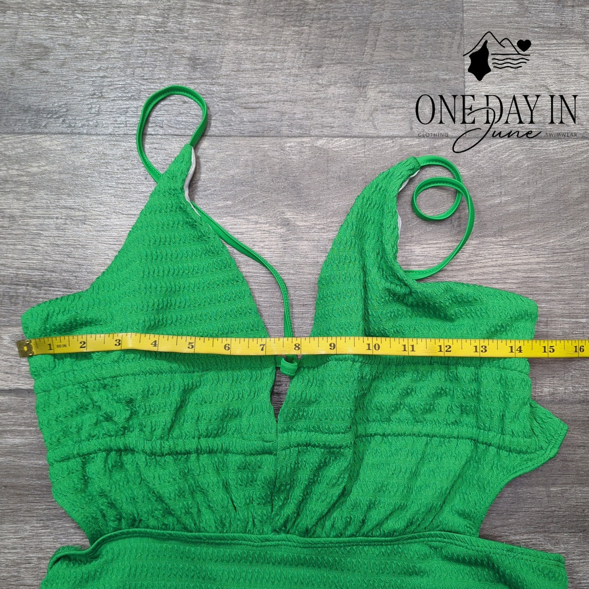 SOLY HUX Smocked Tie Back Cut Out One Piece Swimsuit Green NWT Size L