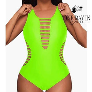 Aqua Eve Cut Out One Piece Swimsuit Neon Green Strappy NWT Size L