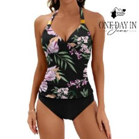 Adisputent Halter Drawstring Tankini Swimsuit Size M