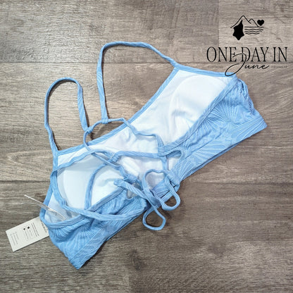 Cupshe Textured Crop Lace Up Bikini Top Size L