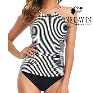Tempt Me High Neck Striped Tankini Swimsuit Size L