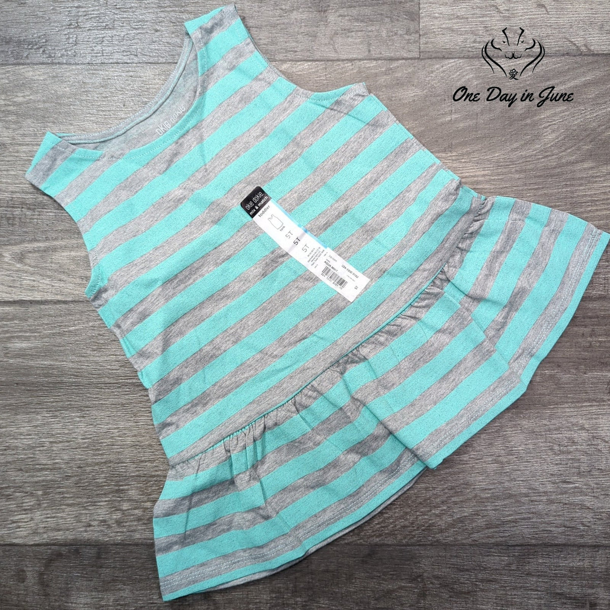 Okie Dokie Toddler Girls Striped Sleeveless Ruffle Hem Dress Aqua NWT Size 5T