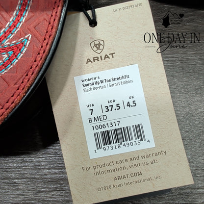 Ariat Round Up W Toe StretchFit Cowboy Boots Black Red NWT Size 7