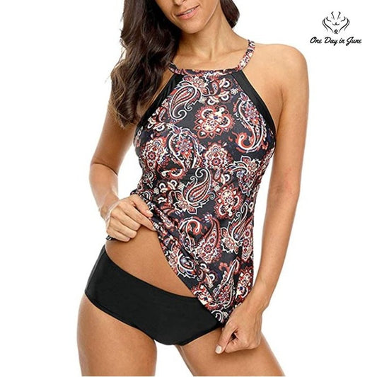 Sociala High Neck Paisley Bikini Swimsuit Size M