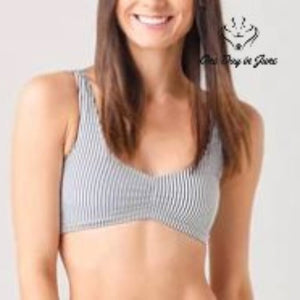 Roxy PT Beach Classics Athletic Bikini Top Mood Indigo Stripe NWT $50 Size XS