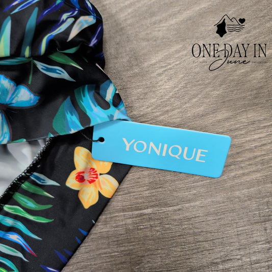 Yonique Plus Size Tropical Blouson Tankini Swimsuit Size 16W