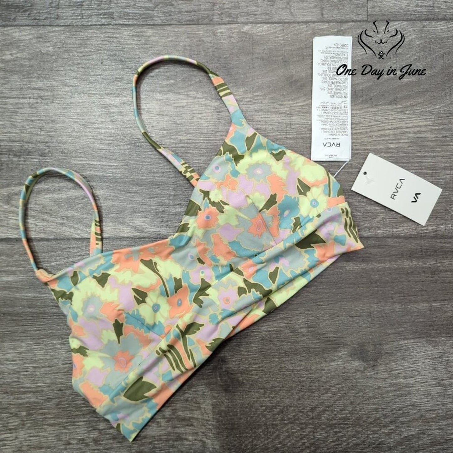 RVCA On The Road Bralette Bikini Top Floral Adjustable NWT $52 Size XS