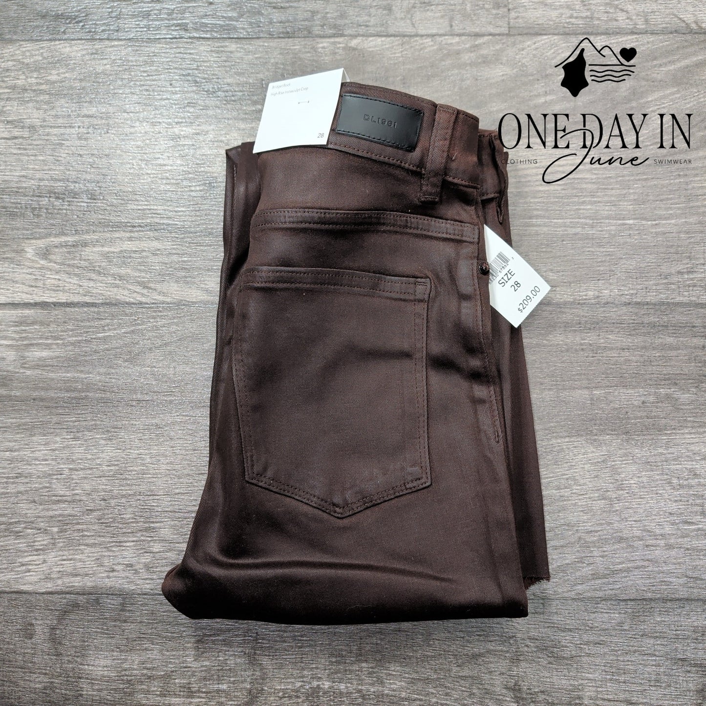 DL1961 Bridget Boot Coated Jeans Chocolate High Rise Crop NWT Size 6 (28)