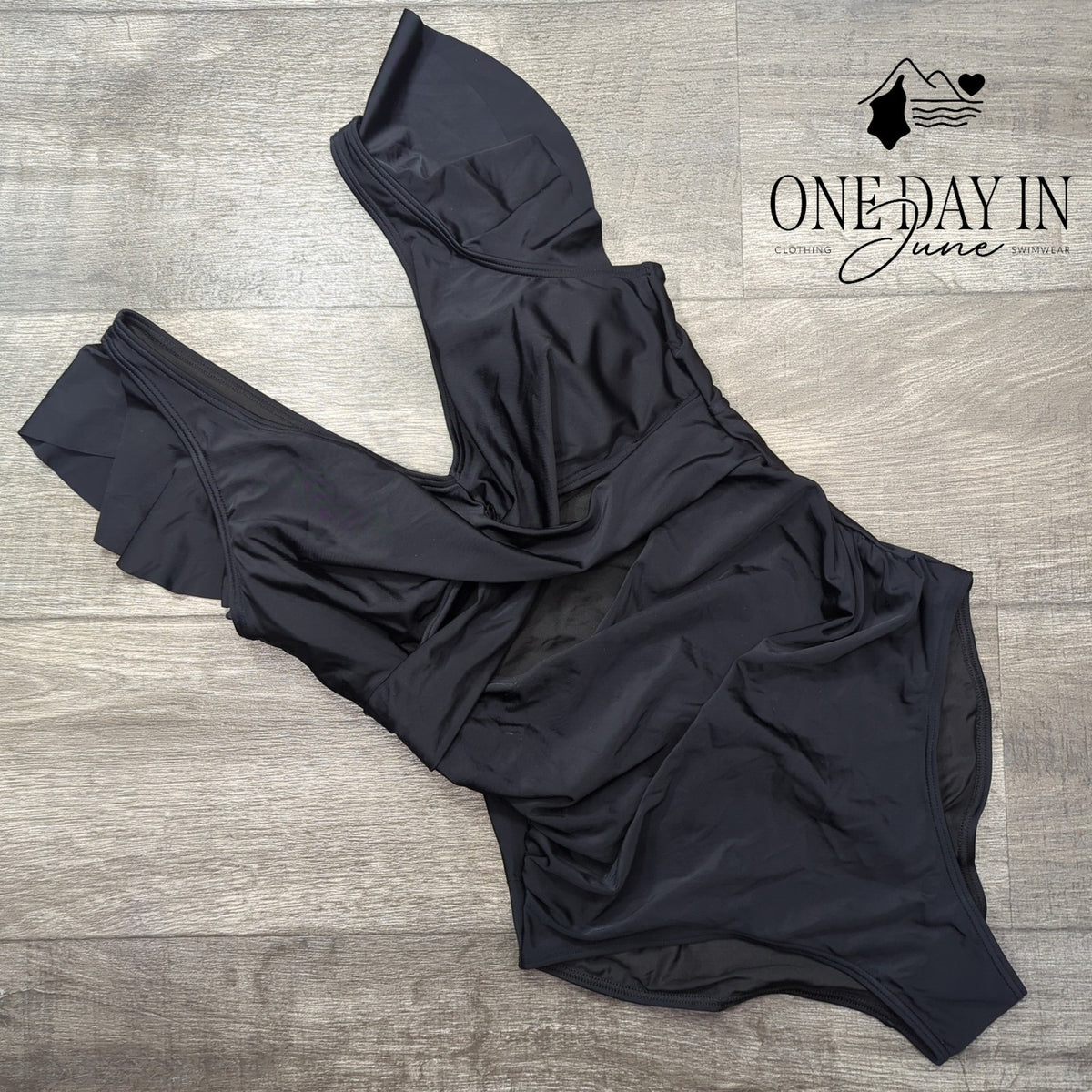 B2Prity Cross Front Cut Out Ruffle One Piece Swimsuit Black NWT Size M