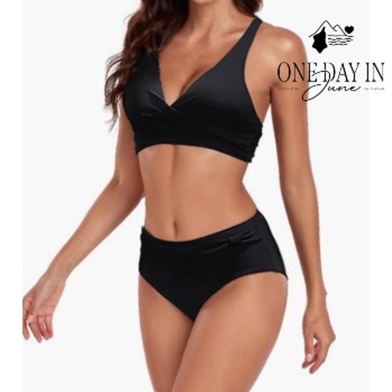 Adisputent Cross Front High Waisted Bikini Swimsuit Black Size S