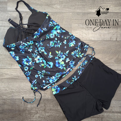 Tempt Me Strappy Back Boy Short Tankini Swimsuit Size L