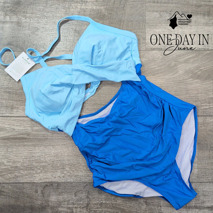 Eomenie Twist Front Tie Back Cutout One Piece Swimsuit Size L