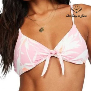 Billabong Another Paradise Knot Front Bikini Top Pink Floral NWT $56 Size M