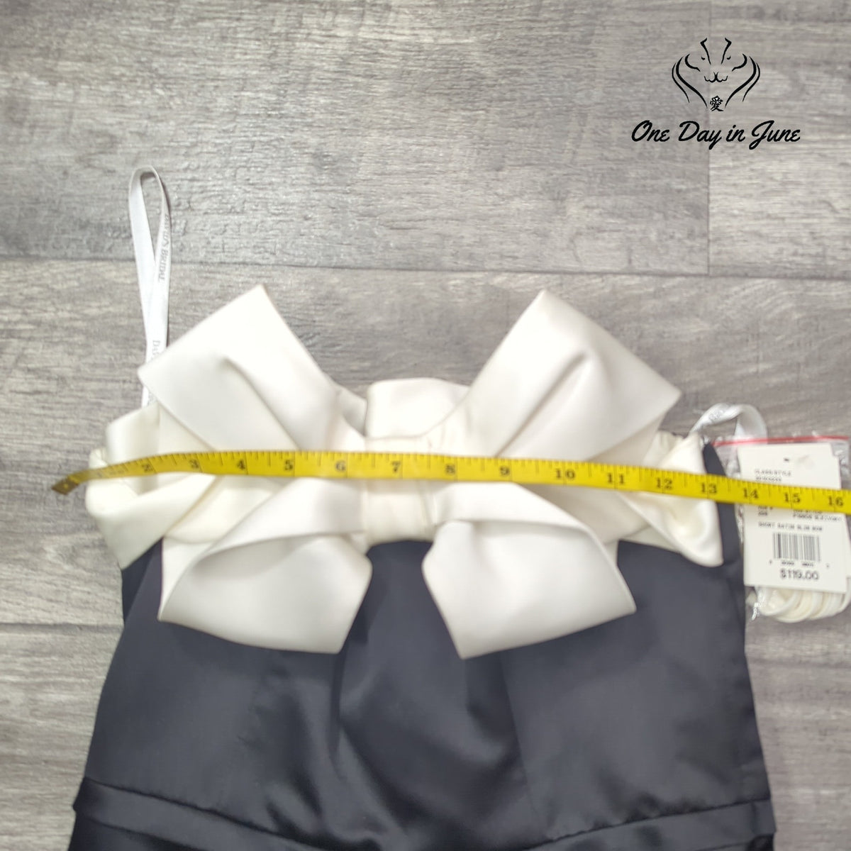 David's Bridal Black Ivory Satin Bow Strapless Cocktail Dress NWT Size 4