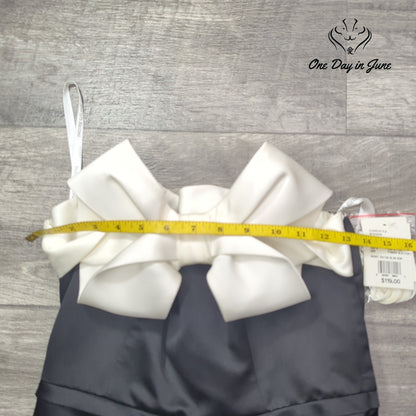 David's Bridal Black Ivory Satin Bow Strapless Cocktail Dress NWT Size 4