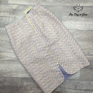 J.Crew Sparkle Tweed Pencil Skirt Purple Gold Metallic Front Zip NWT Size 4