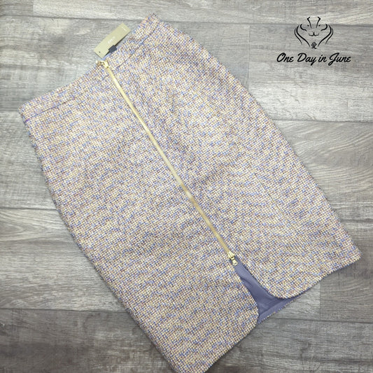 J.Crew Sparkle Tweed Pencil Skirt Purple Gold Metallic Front Zip NWT Size 4