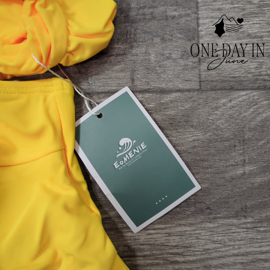 Eomenie Ruffle Shoulder Twist Back Bikini Swimsuit Size S