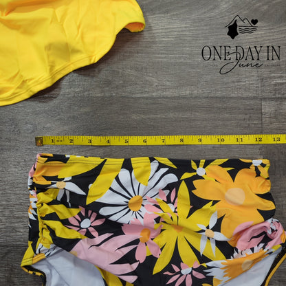 Eomenie Ruffle Shoulder Twist Back Bikini Swimsuit Size S