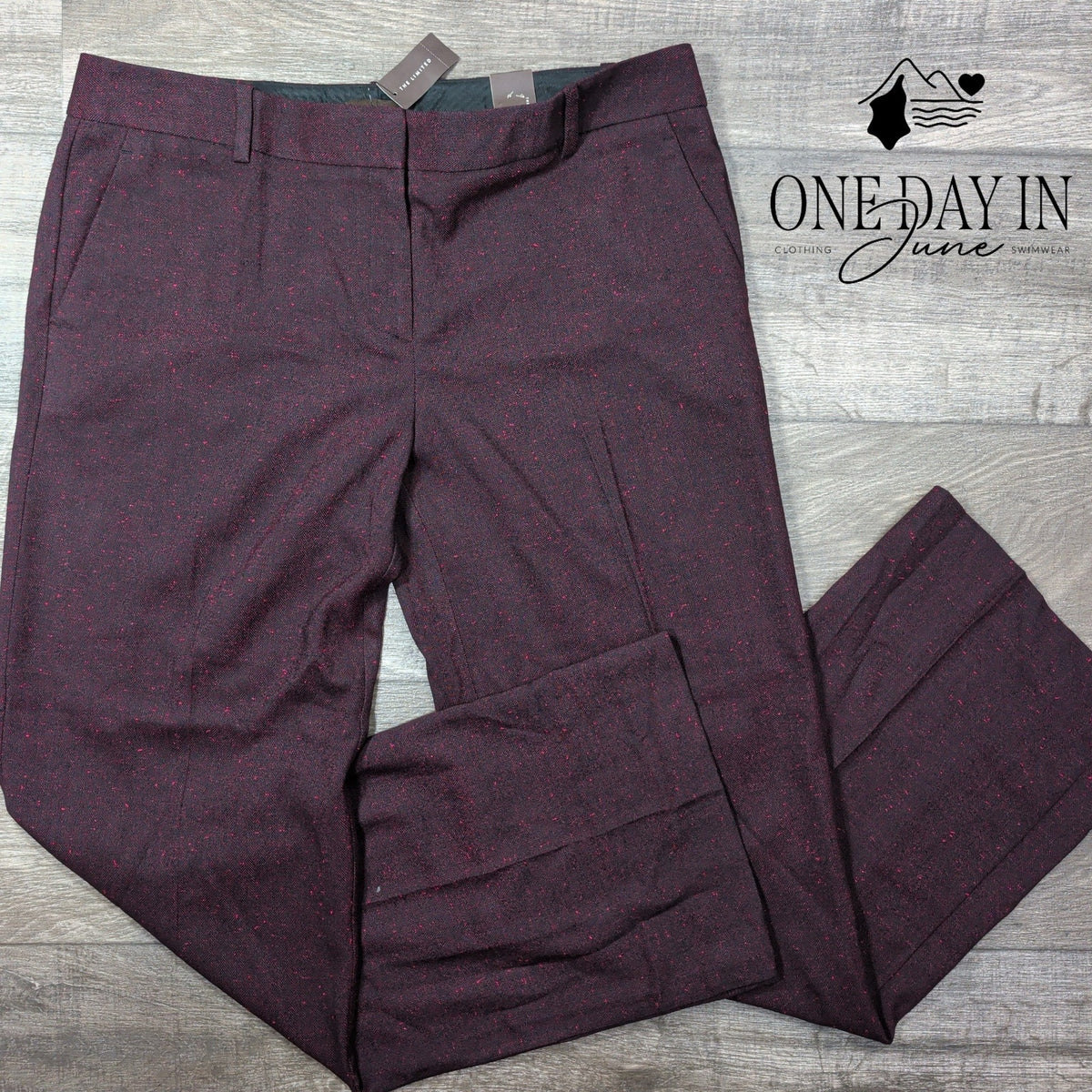 The Limited Modern Trouser Pants Burgundy Red Flecked Straight Leg NWT Size 14