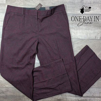The Limited Modern Trouser Pants Burgundy Red Flecked Straight Leg NWT Size 14