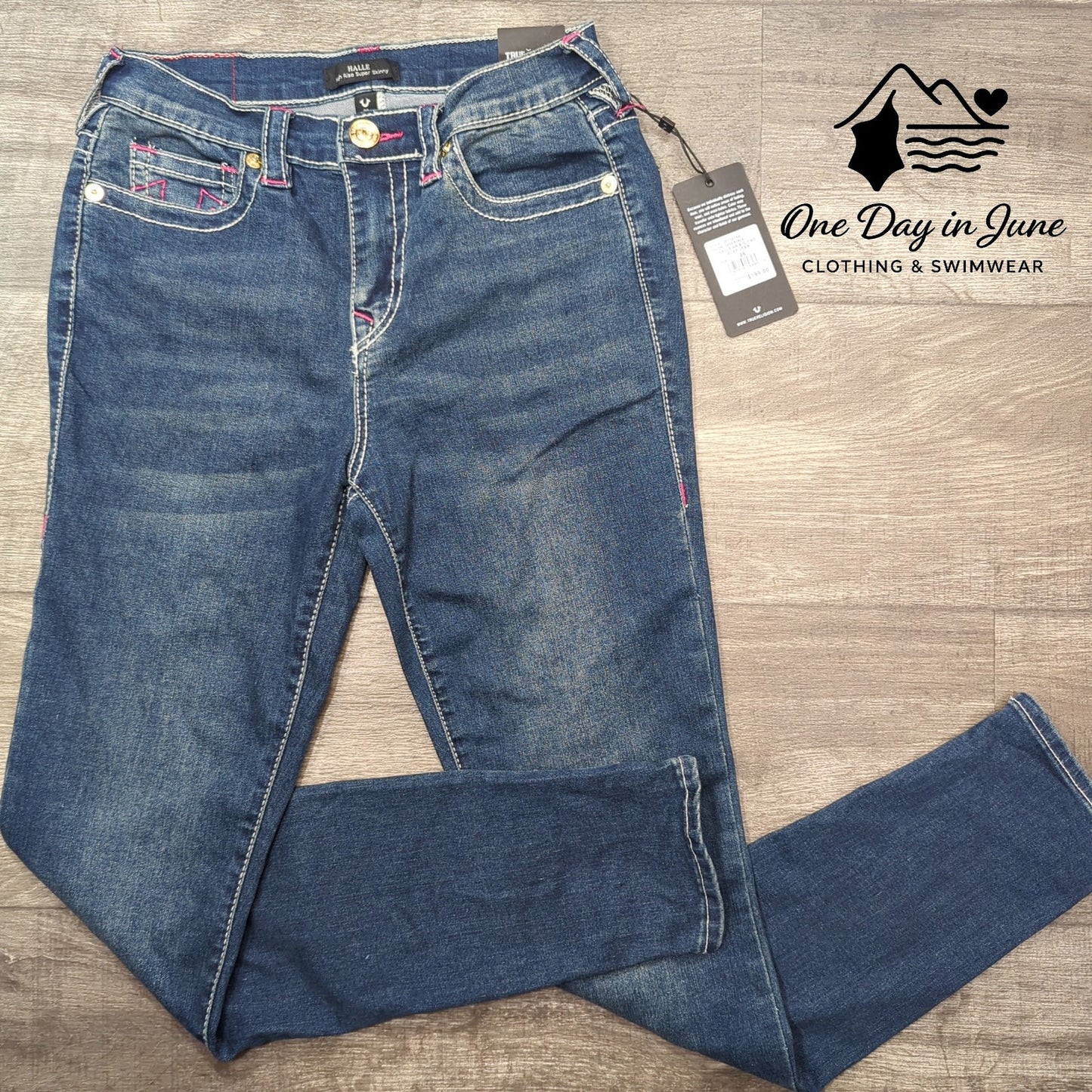 True Religion Halle High Rise Super Skinny Jeans Dark Boreal NWT Size 26 (2)