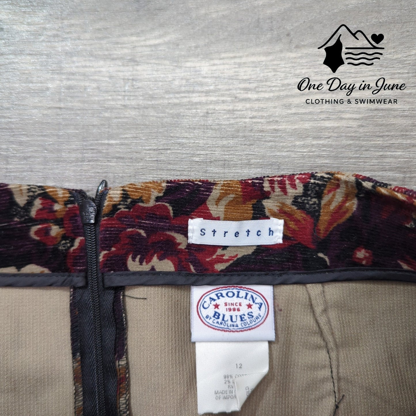 Carolina Blues Floral Corduroy Skirt Size 12