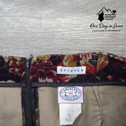 Carolina Blues Floral Corduroy Skirt Size 12