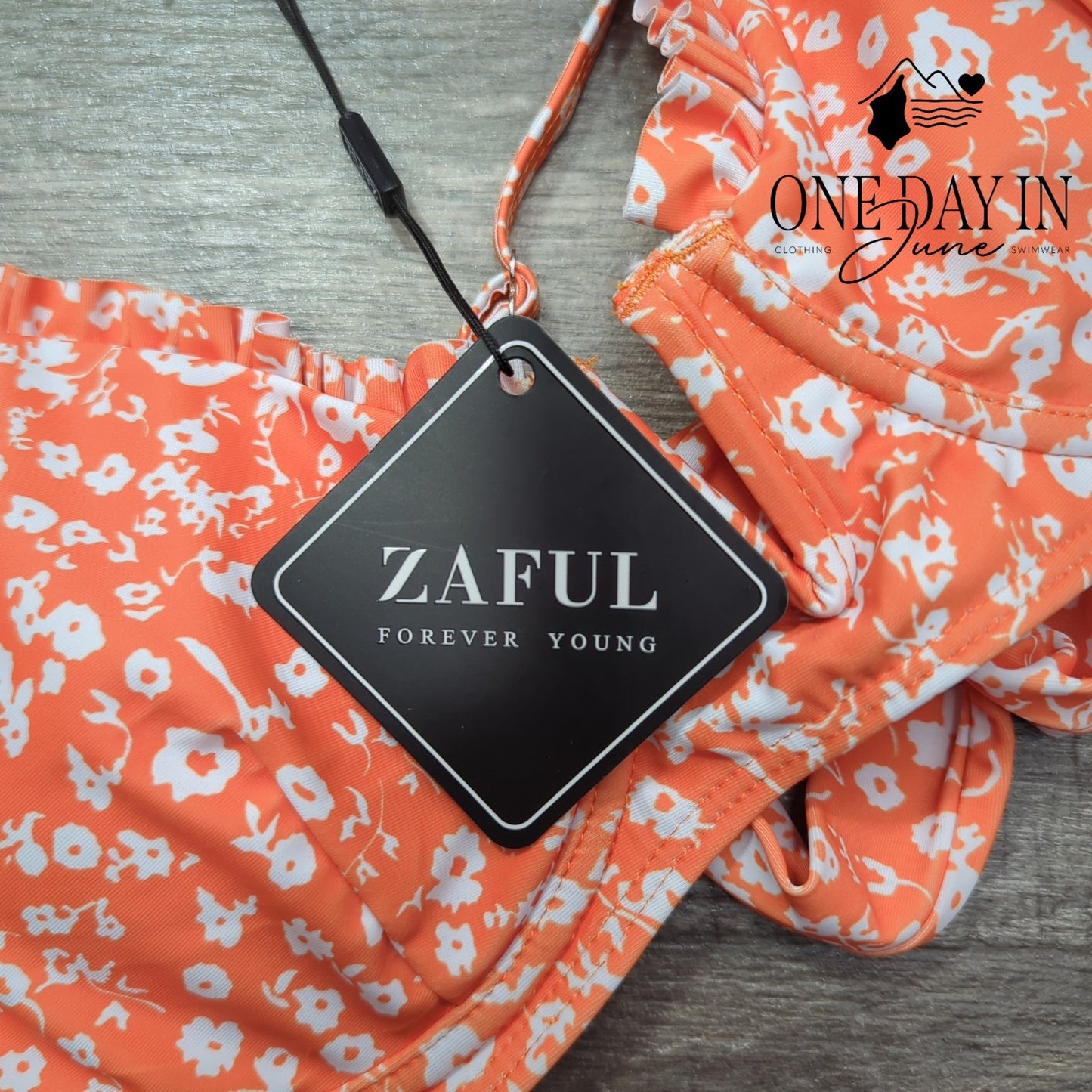 Zaful Floral Underwire Bikini Set Orange White Tie Back High Cut NWT Size L