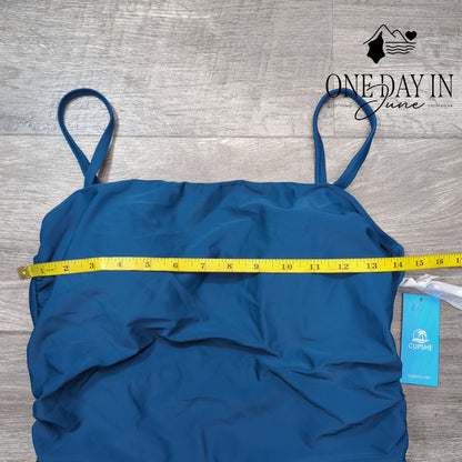 Cupshe Tummy Control One Piece Swimsuit Blue Square Neck NWT Size L