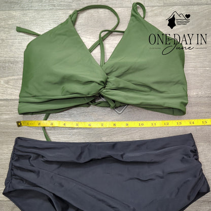 Zaful Twist Front Lace Up Back High Waist Bikini Swimsuit Size L