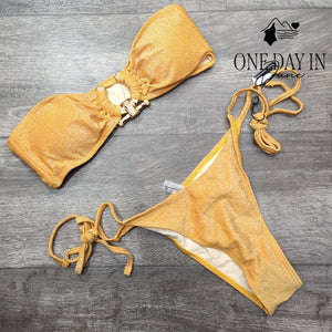 Zaful Sparkle Tie Side Bikini Swimsuit Size M