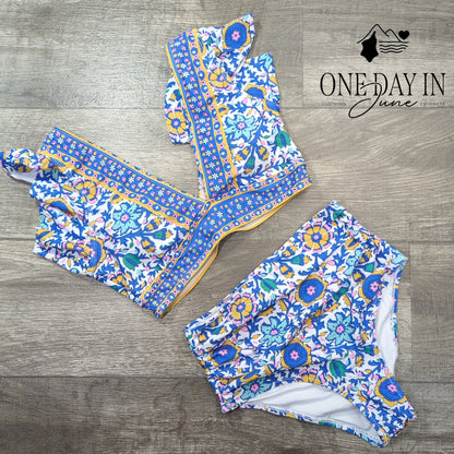 Soucrat Ruffle Shoulder Bikini Swimsuit Size S