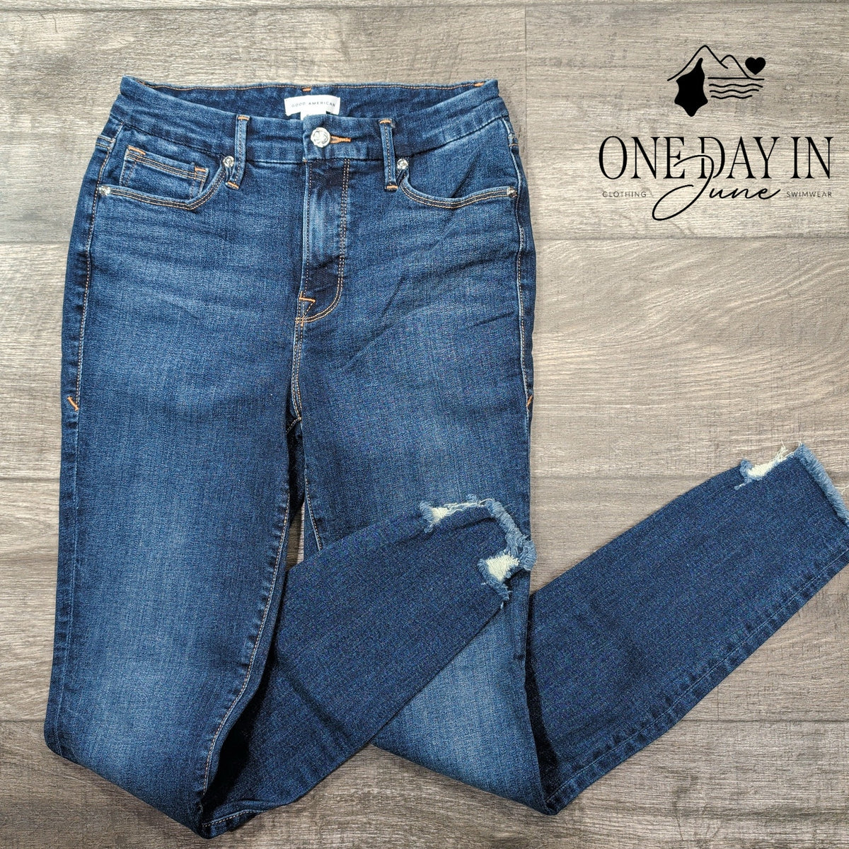 Good American Good Legs Skinny Ankle Jeans Distressed Raw Hem Size 6