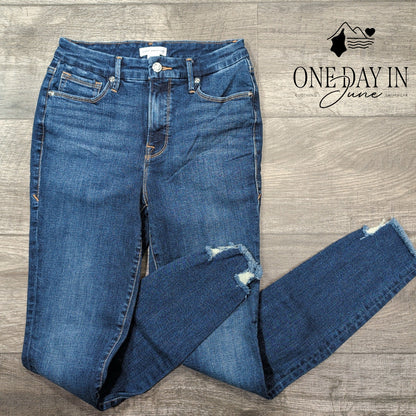 Good American Good Legs Skinny Ankle Jeans Distressed Raw Hem Size 6