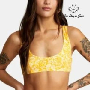 RVCA Forever Bralette Reversible Bikini Top Yellow Floral NWT $58 Size XS