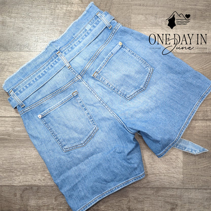 7 For All Mankind High Waist Belted Denim Shorts Size 29 (8)