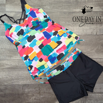 Tempt Me Strappy Back Boy Short Tankini Swimsuit Size L
