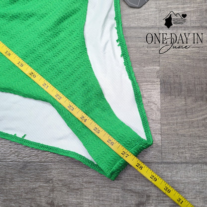 SOLY HUX Smocked Tie Back Cut Out One Piece Swimsuit Green NWT Size L