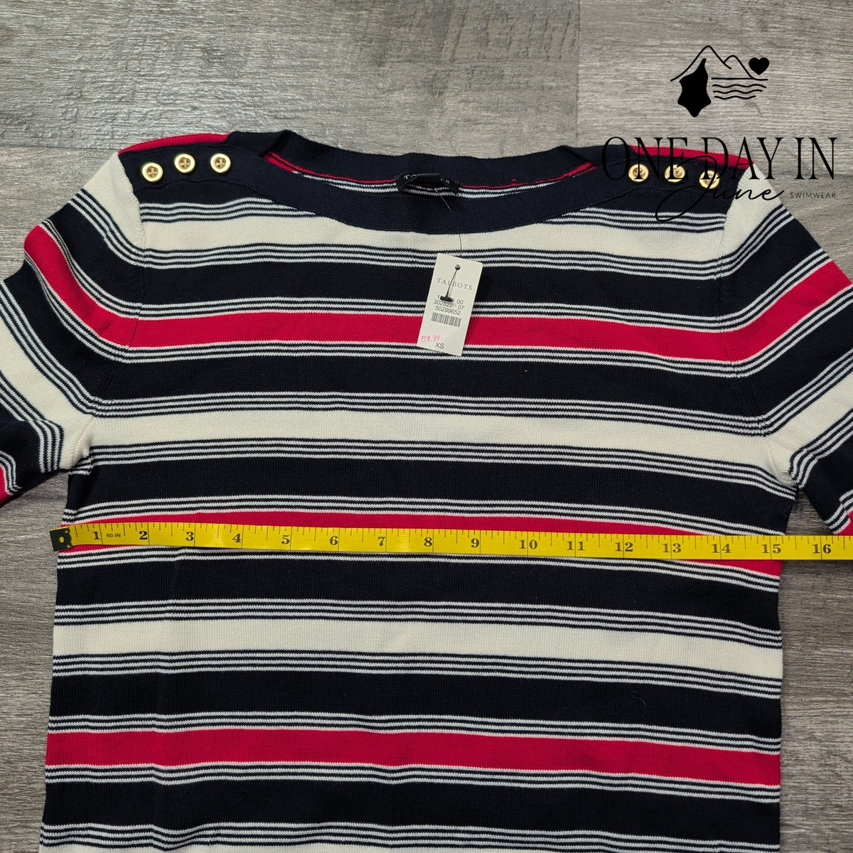 Talbots Striped Knit Sweater Navy Pink Ivory Gold Shoulder Buttons Size XS