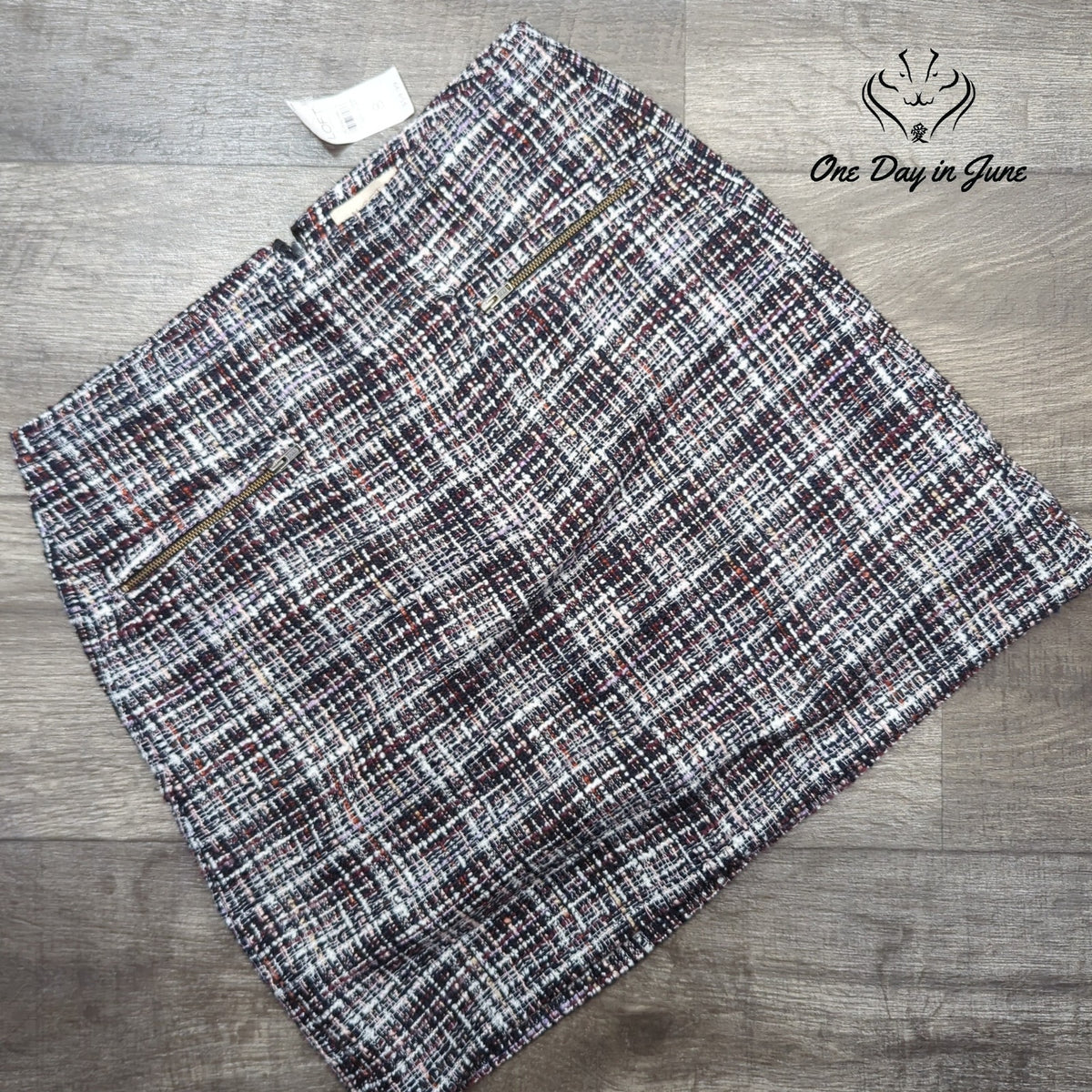 Loft Tweed Textured Mini Skirt Multicolor Zip Pockets NWT Size 8