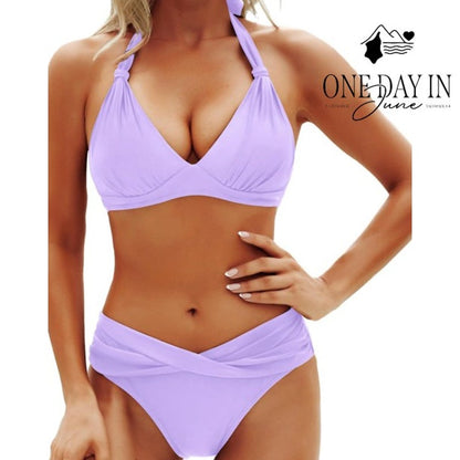 Yonique Halter Bikini Swimsuit Lavender Purple High Waist 2 Piece NWT Size L