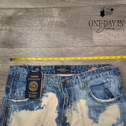 Damati Jeans Upscale Jeans Distressed Bleached Splatter Straight NWT Size 38X29