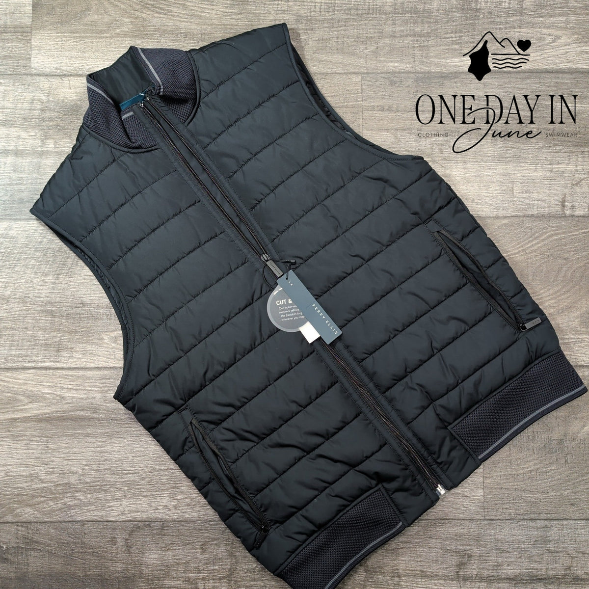 Perry Ellis Men's Quilted Puffer Vest Black Full Zip NWT $125 Size M