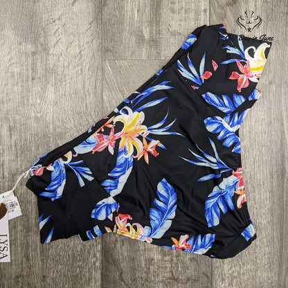 Lysa Plus Size Bikini Bottom Black Tropical Floral High Waist Ruffle Size 0X