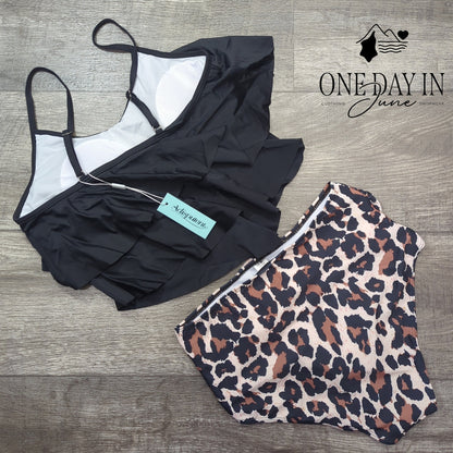 Adisputent Flounce High Waist Bikini Swimsuit Size S