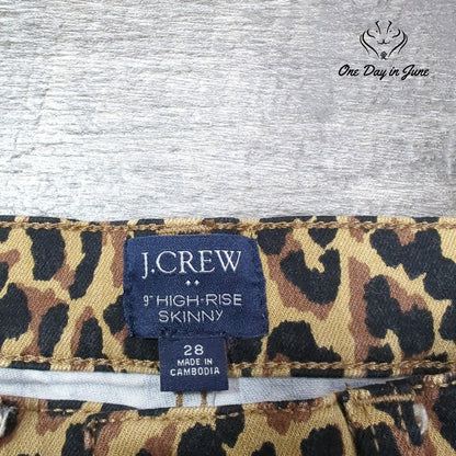J.Crew 9 Inch High Rise Skinny Jeans Leopard Print Button Fly Size 28 (6)
