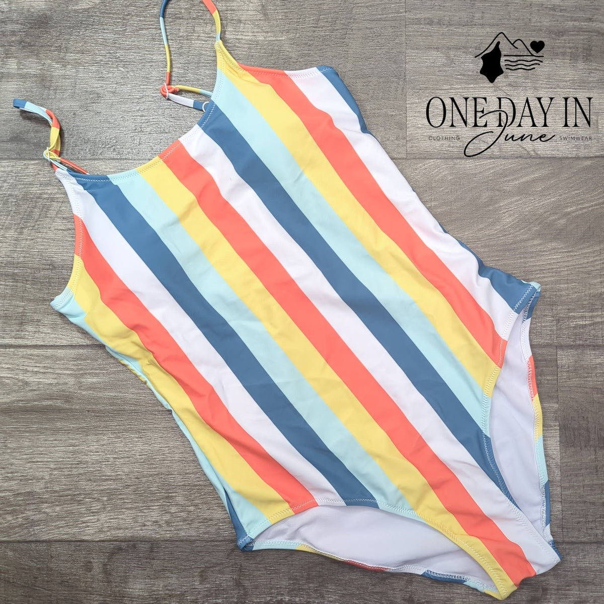 Shekini Retro Striped High Cut Low Back One Piece Swimsuit NWT Size L