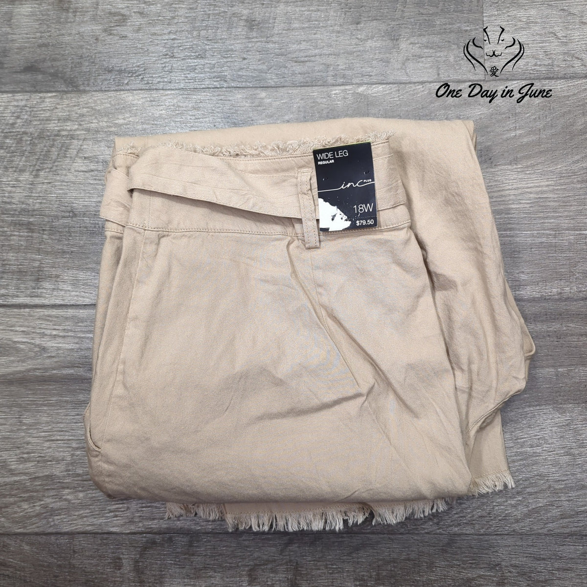 INC International Concepts Nomad II Wide Leg Linen Blend Beige NWT Size 18W